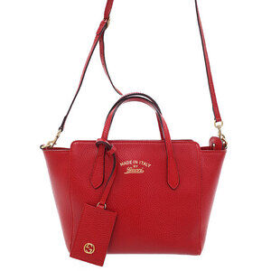 Gucci Swing Top Handle 2way Tote Shoulder Bag pebbled leather Red